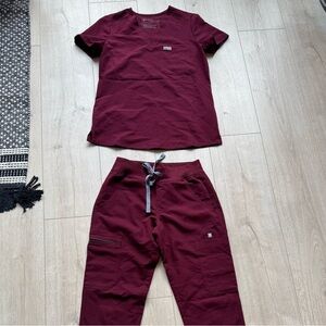 Figs Burgundy Technical Collection Scrub Pants and Top